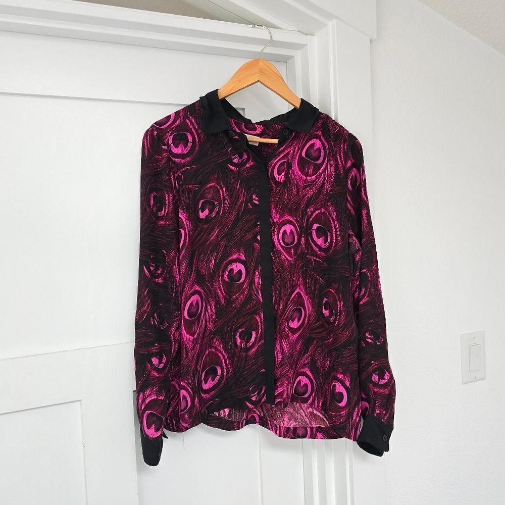 Michael Kors Peocock Georgette Button Down Blouse in Hot Pink